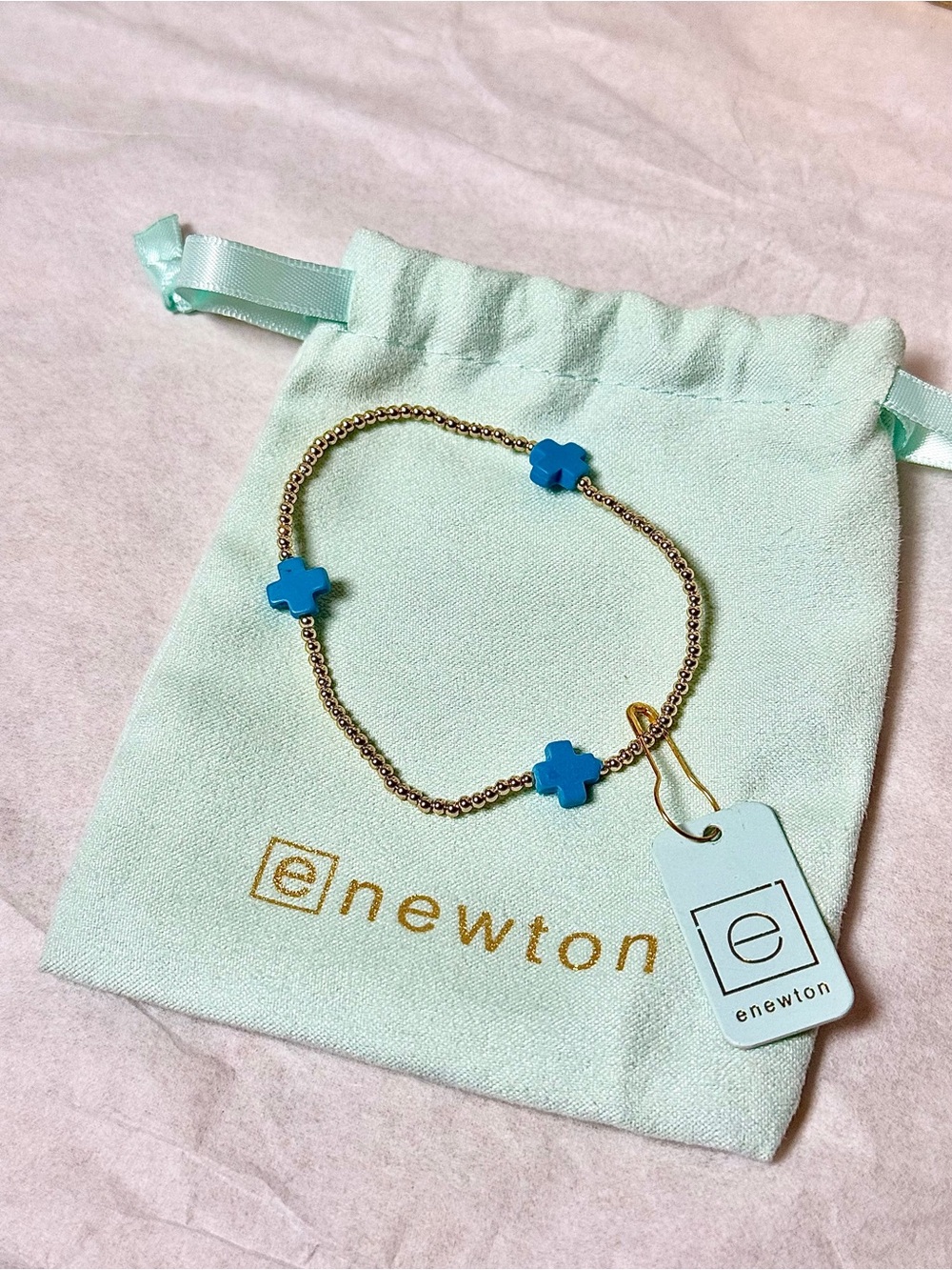 enewton Signature Blue Cross Gold Bead Bracelet New